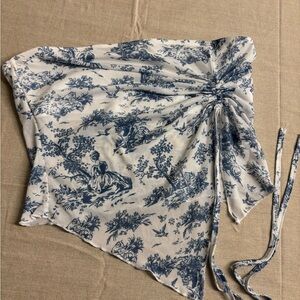 SHEIN Blue and White Floral Mesh Top